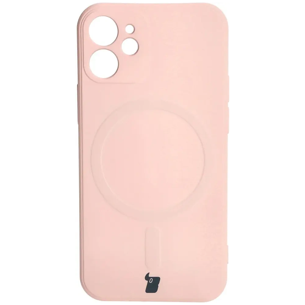 Etui Bizon Case Silicone MagSafe Sq do Apple iPhone 12 Mini jasnoróżowe