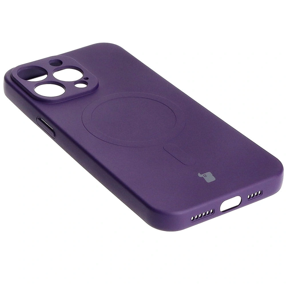 Etui silikonowe z pierścieniem magnetycznym Bizon Case Silicone Magnetic do Apple iPhone 15 Pro Max śliwkowe