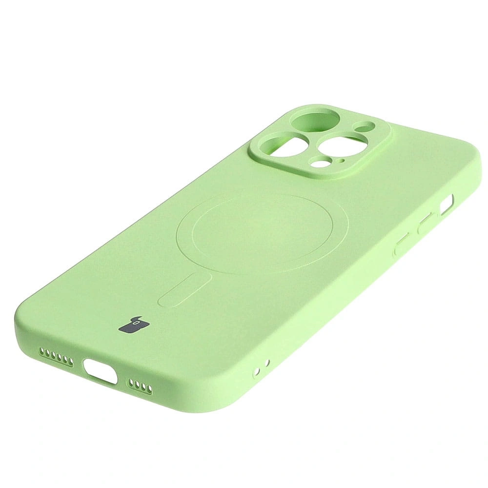 Etui silikonowe z pierścieniem magnetycznym Bizon Case Silicone Magnetic do Apple iPhone 15 Pro Max jasnozielone