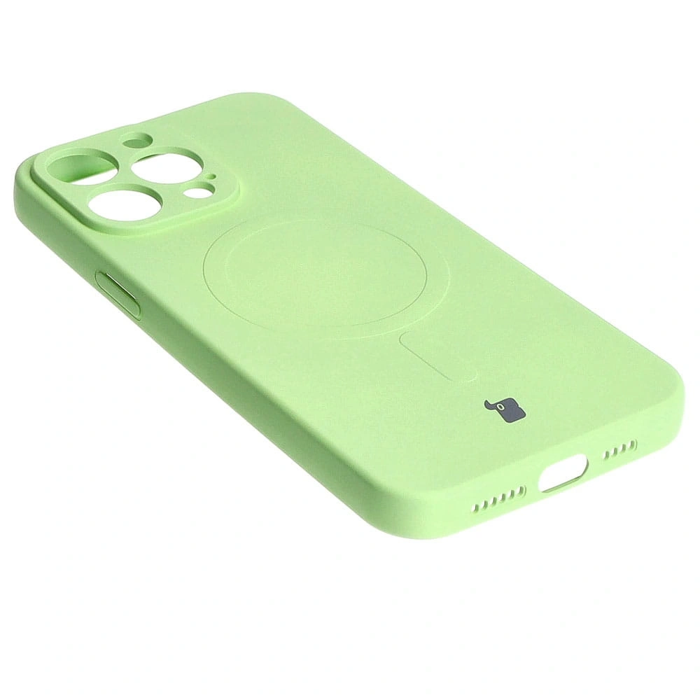 Etui silikonowe z pierścieniem magnetycznym Bizon Case Silicone Magnetic do Apple iPhone 15 Pro Max jasnozielone