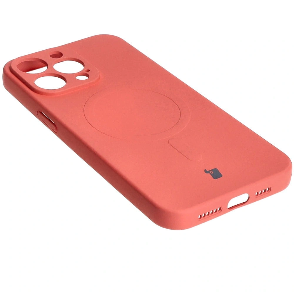 Etui silikonowe z pierścieniem magnetycznym Bizon Case Silicone Magnetic do Apple iPhone 15 Pro Max brudnoróżowe