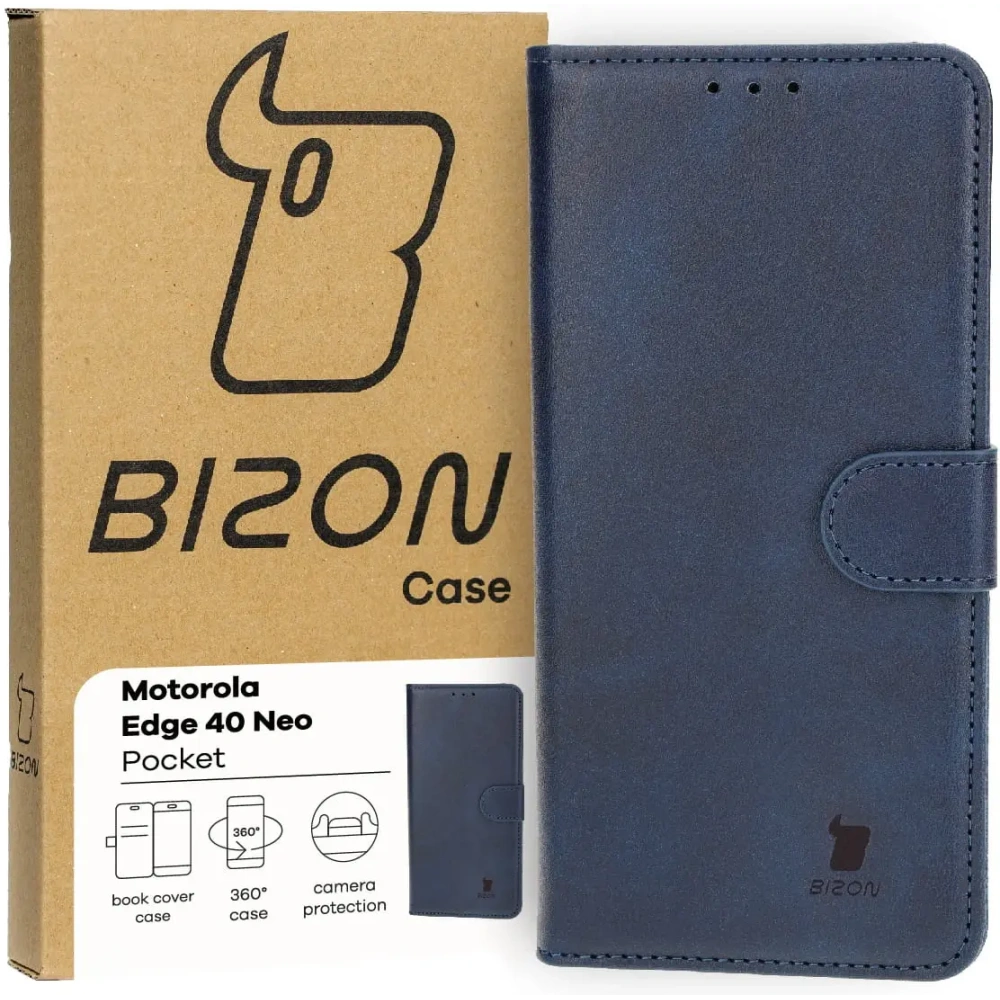 Etui z klapką Bizon Case Pocket do Motorola Edge 40 Neo granatowe