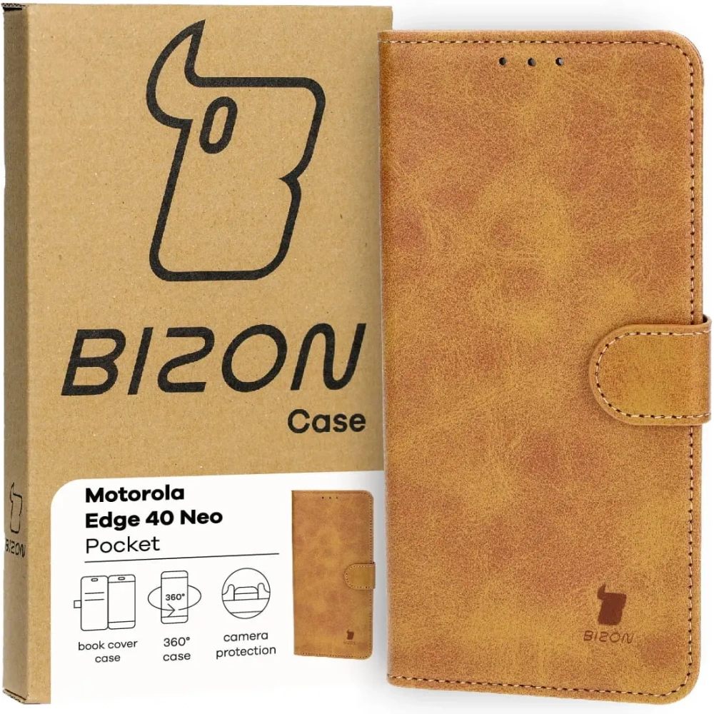 Etui z klapką Bizon Case Pocket do Motorola Edge 40 Neo brązowe