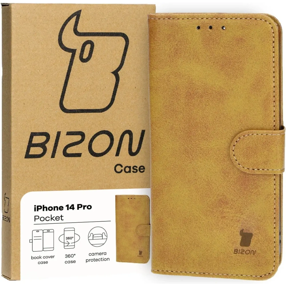 Etui z klapką Bizon Case Pocket do Apple iPhone 14 Pro brązowe