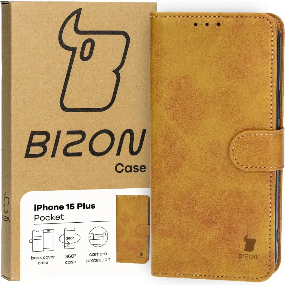 Etui z klapką Bizon Case Pocket do Apple iPhone 15 Plus brązowe