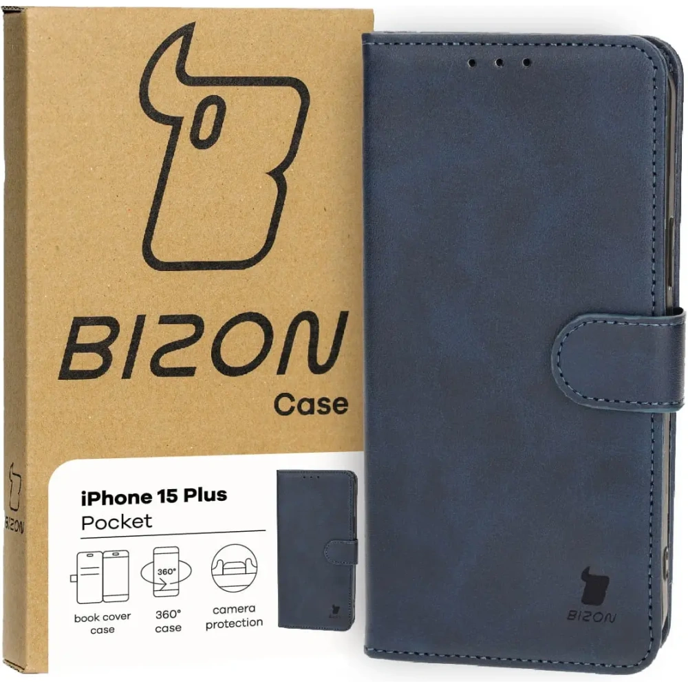 Etui z klapką Bizon Case Pocket do Apple iPhone 15 Plus granatowe