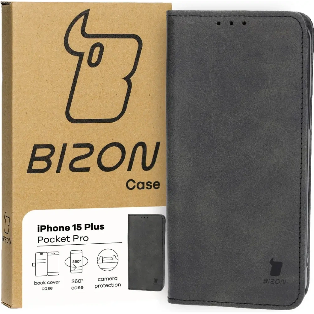 Etui z klapką Bizon Case Pocket Pro do Apple iPhone 15 Plus czarne
