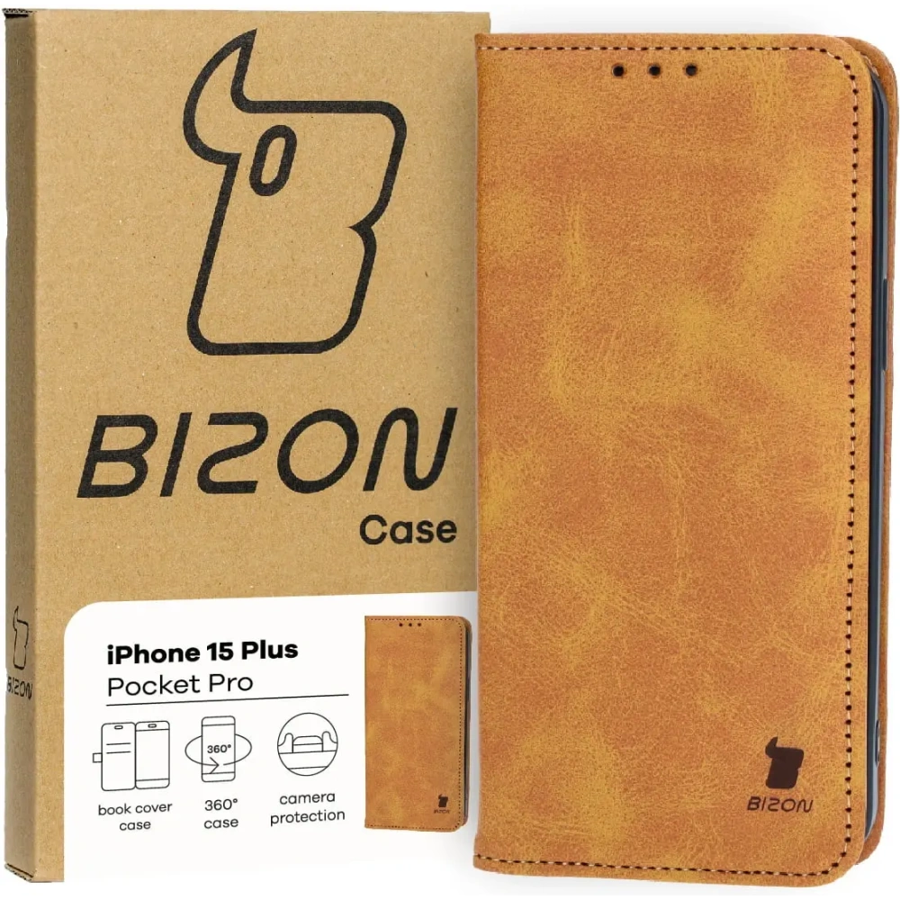 Etui z klapką Bizon Case Pocket Pro do Apple iPhone 15 Plus brązowe