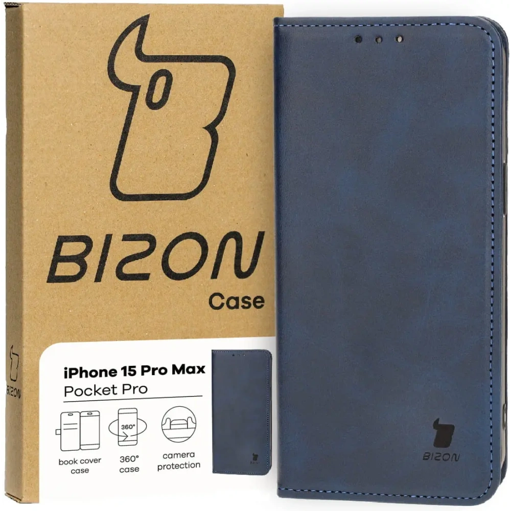 Etui z klapką Bizon Case Pocket Pro do Apple iPhone 15 Pro Max granatowe