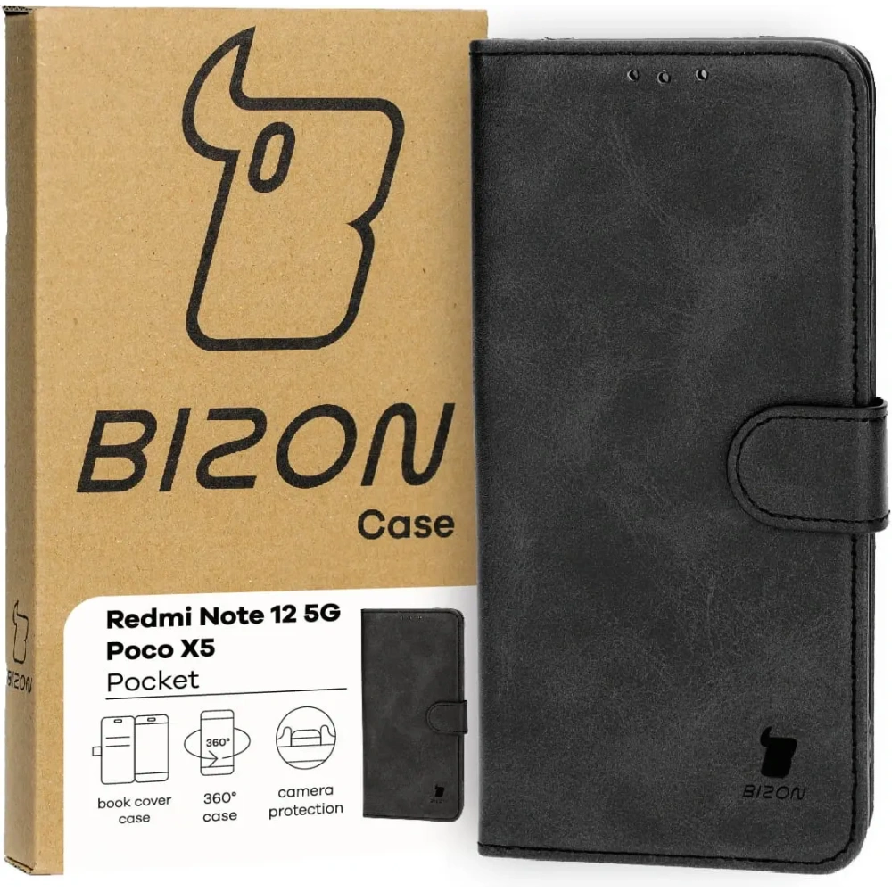 Etui z klapką Bizon Case Pocket do Xiaomi Redmi Note 12 5G / Xiaomi Poco X5 czarne