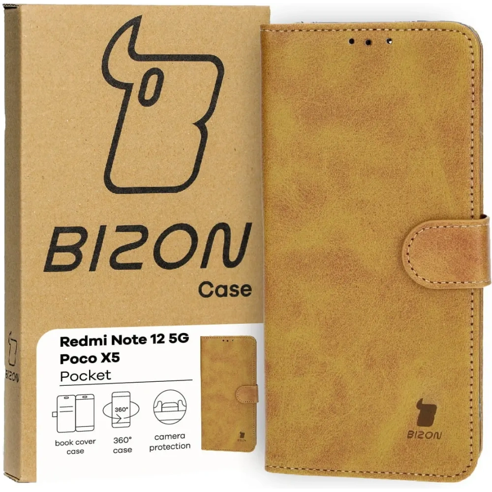 Etui z klapką Bizon Case Pocket do Xiaomi Redmi Note 12 5G / Xiaomi Poco X5 brązowe