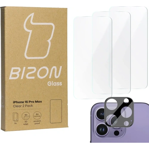 Kup 3x Szkło na ekran + szkło na aparat BIZON Clear do Apple iPhone 15 Pro Max - BIZ3509 - {ean13} - Sklep Home Screen