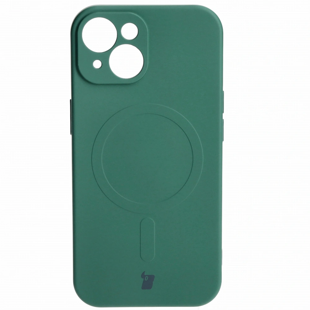Etui silikonowe z pierścieniem magnetycznym Bizon Case Silicone Magnetic do Apple iPhone 15 ciemnozielone