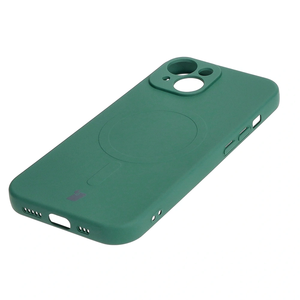 Etui silikonowe z pierścieniem magnetycznym Bizon Case Silicone Magnetic do Apple iPhone 15 ciemnozielone