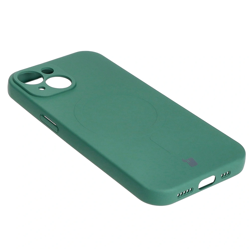 Etui silikonowe z pierścieniem magnetycznym Bizon Case Silicone Magnetic do Apple iPhone 15 ciemnozielone