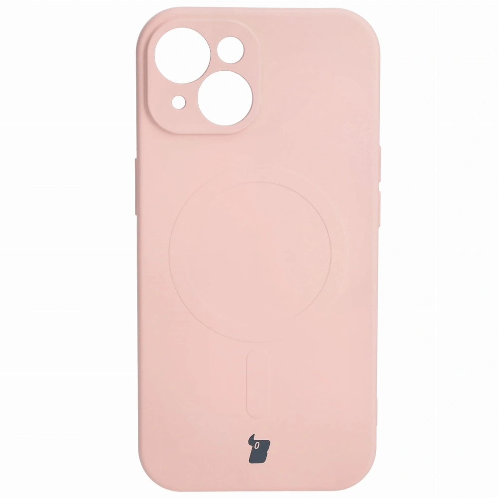 Etui silikonowe z pierścieniem magnetycznym Bizon Case Silicone Magnetic do Apple iPhone 15 jasnoróżowe
