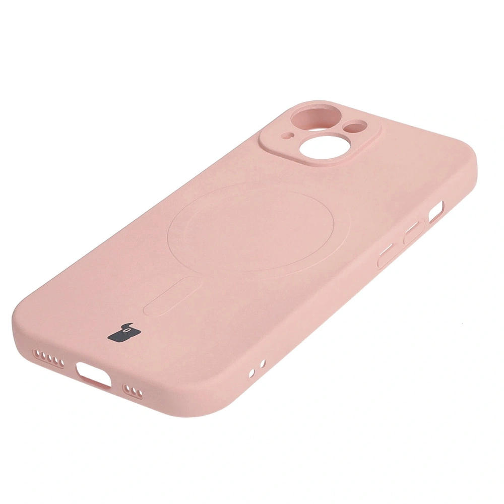 Etui silikonowe z pierścieniem magnetycznym Bizon Case Silicone Magnetic do Apple iPhone 15 jasnoróżowe