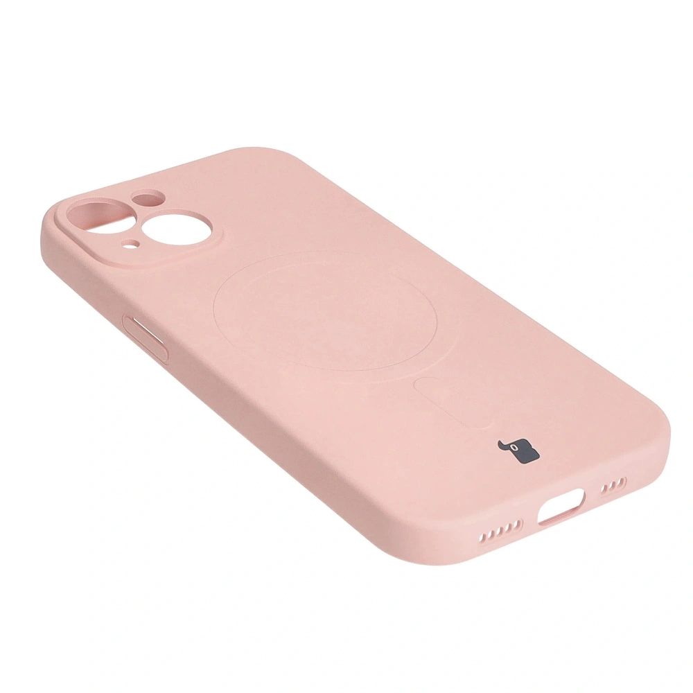 Etui silikonowe z pierścieniem magnetycznym Bizon Case Silicone Magnetic do Apple iPhone 15 jasnoróżowe