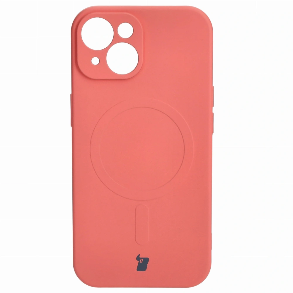 Etui silikonowe z pierścieniem magnetycznym Bizon Case Silicone Magnetic do Apple iPhone 15 brudnoróżowe