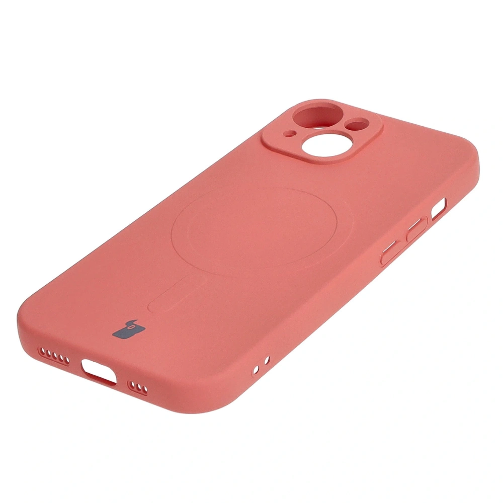 Etui silikonowe z pierścieniem magnetycznym Bizon Case Silicone Magnetic do Apple iPhone 15 brudnoróżowe