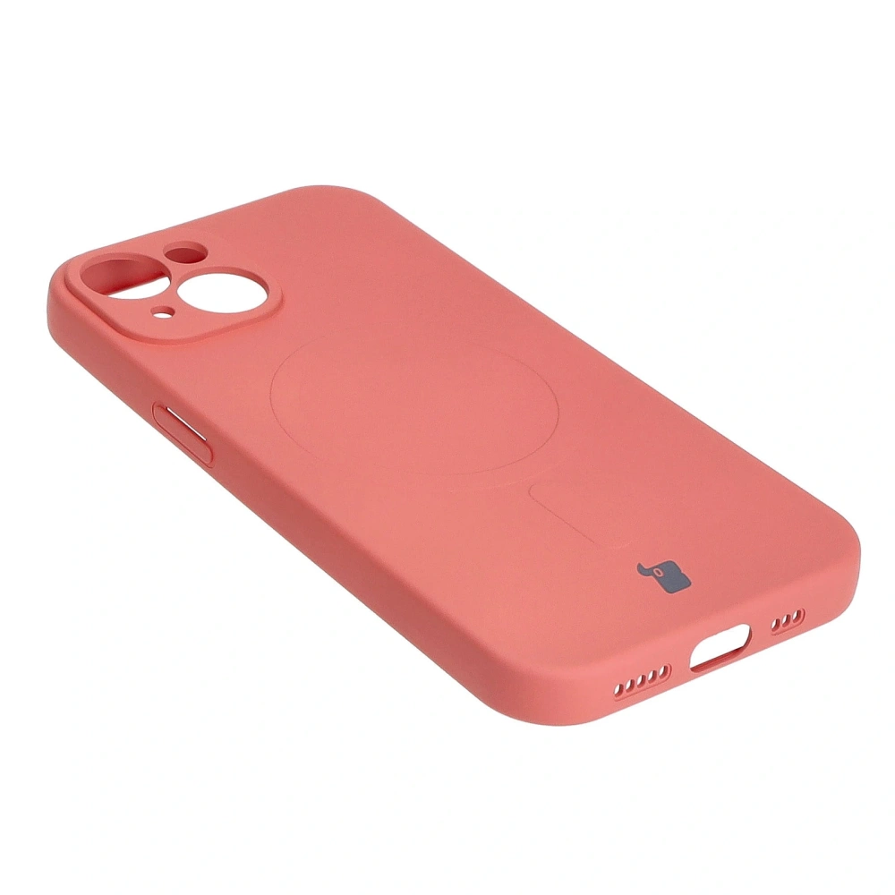 Etui silikonowe z pierścieniem magnetycznym Bizon Case Silicone Magnetic do Apple iPhone 15 brudnoróżowe