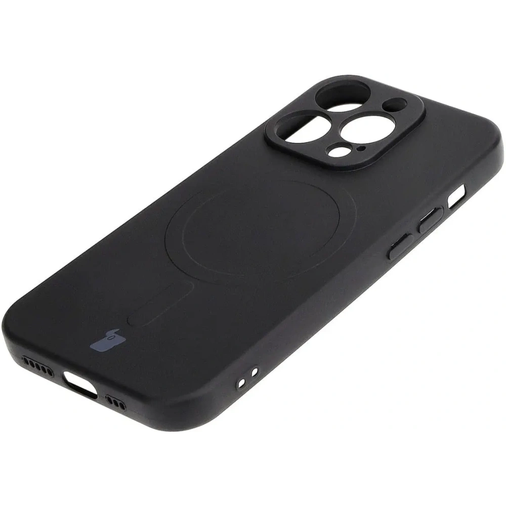Etui silikonowe z pierścieniem magnetycznym Bizon Case Silicone Magnetic do Apple iPhone 15 Pro czarne