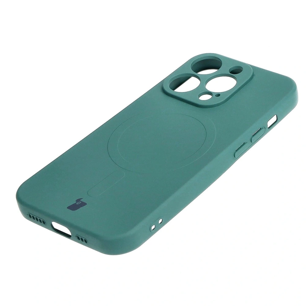 Etui silikonowe z pierścieniem magnetycznym Bizon Case Silicone Magnetic do Apple iPhone 15 Pro ciemnozielone