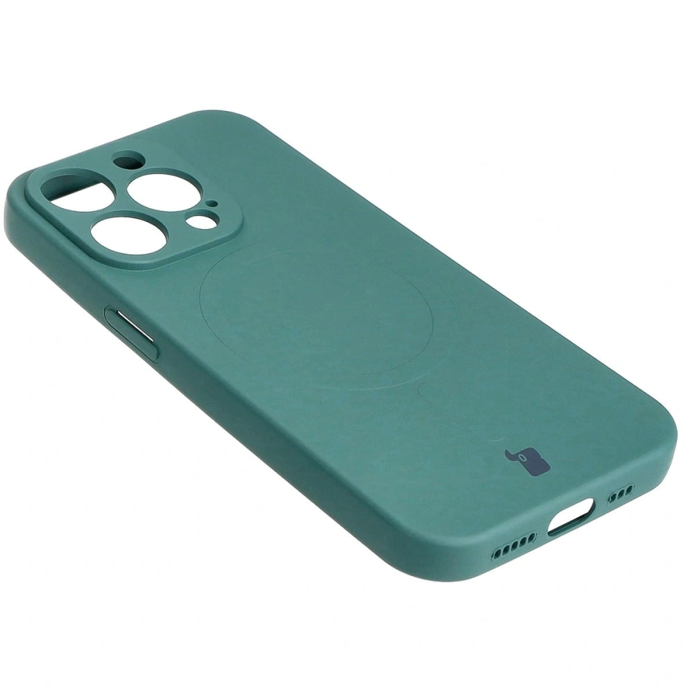 Etui silikonowe z pierścieniem magnetycznym Bizon Case Silicone Magnetic do Apple iPhone 15 Pro ciemnozielone