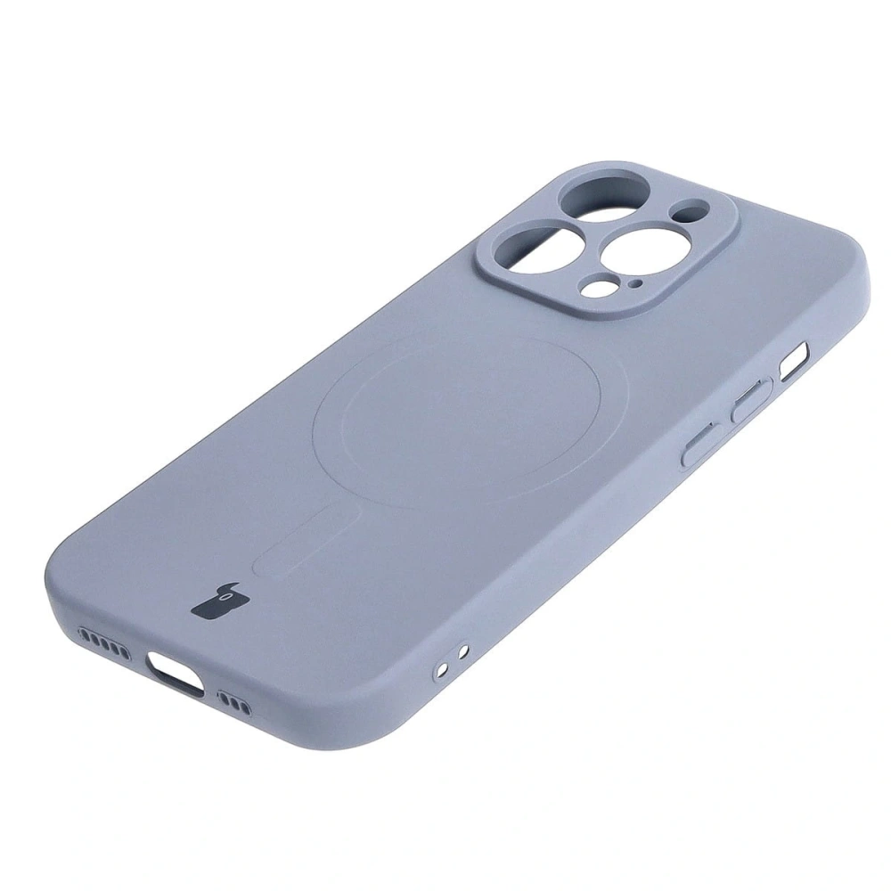 Etui silikonowe z pierścieniem magnetycznym Bizon Case Silicone Magnetic do Apple iPhone 15 Pro szare