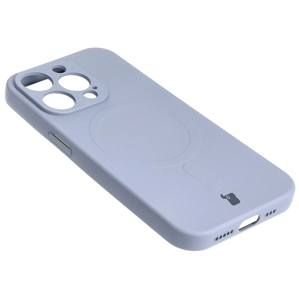 Etui silikonowe z pierścieniem magnetycznym Bizon Case Silicone Magnetic do Apple iPhone 15 Pro szare
