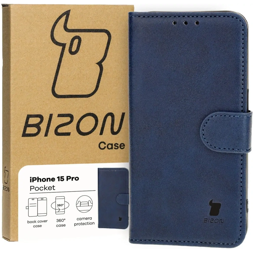 Etui z klapką Bizon Case Pocket do Apple iPhone 15 Pro granatowe