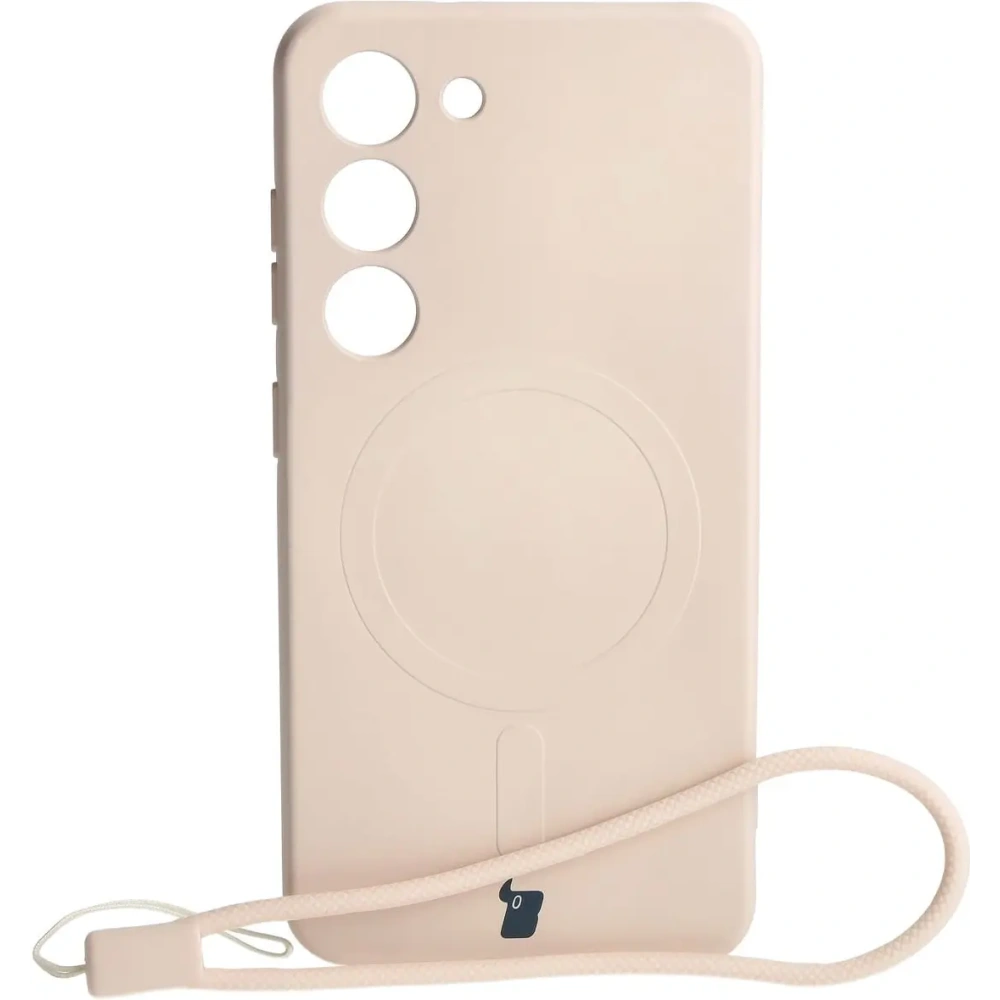 Etui silikonowe z pierścieniem magnetycznym Bizon Case Silicone Magnetic do Samsung Galaxy S23 beżowe