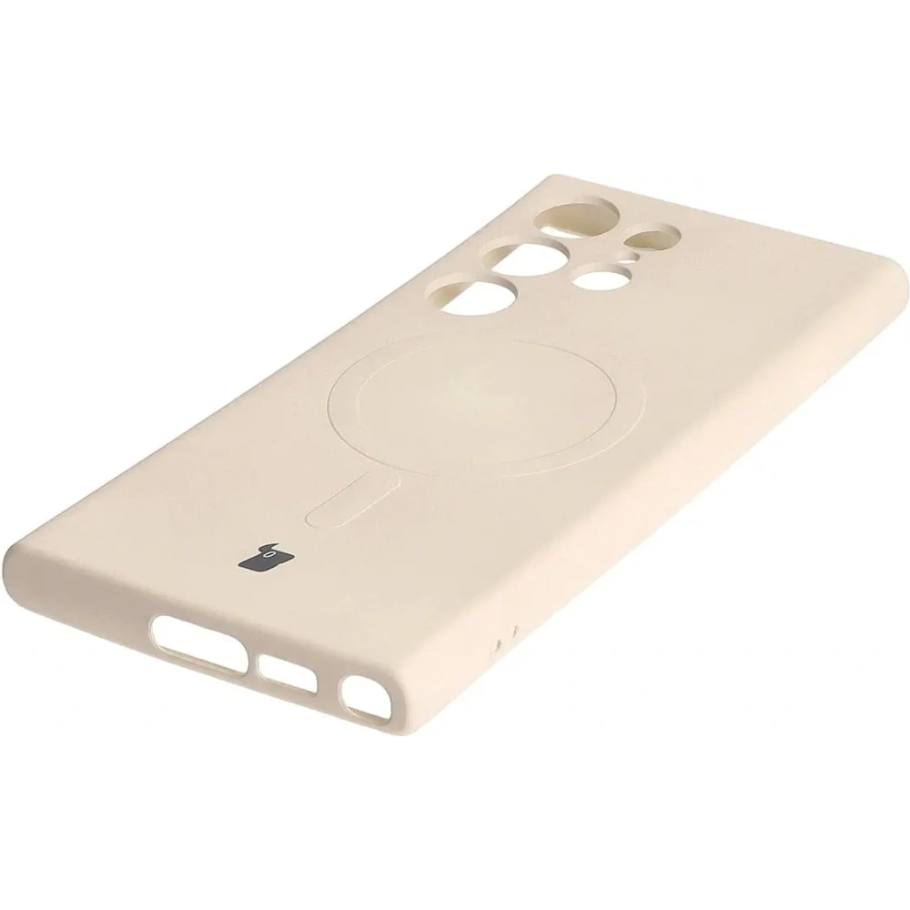 Etui silikonowe z pierścieniem magnetycznym Bizon Case Silicone Magnetic do Samsung Galaxy S23 Ultra beżowe