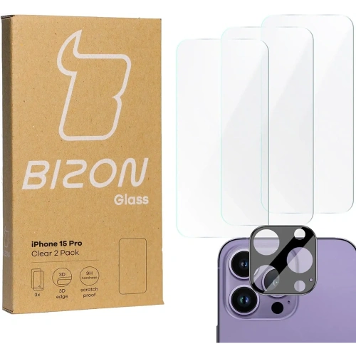 Kup BIZON Clear 3x sticlă pentru ecran + sticlă pentru cameră Apple iPhone 15 Pro - BIZ3595 - {ean13} - Sklep Home Screen