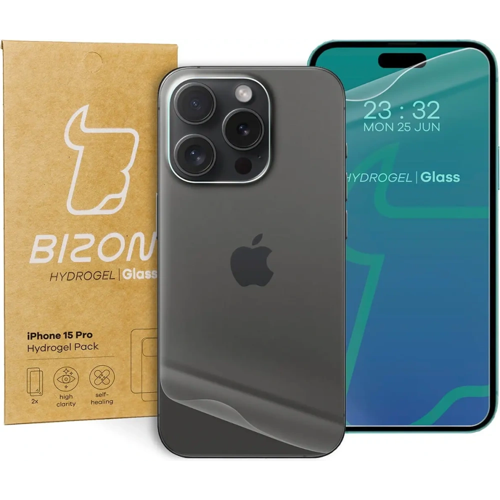 Folia hydrożelowa na tył i przód Bizon Glass Hydrogel Pack do Apple iPhone 15 Pro