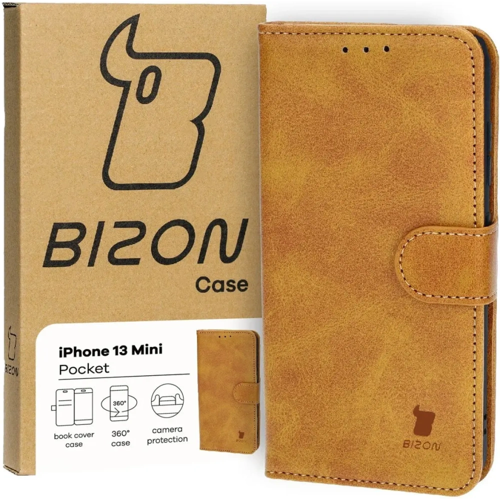 Etui z klapką Bizon Case Pocket do Apple iPhone 13 Mini brązowe