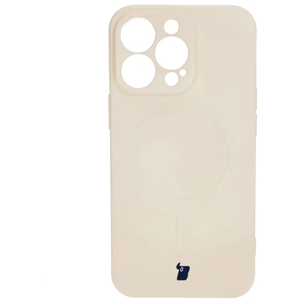 Etui silikonowe z pierścieniem magnetycznym Bizon Case Silicone Magnetic do Apple iPhone 13 Pro beżowe