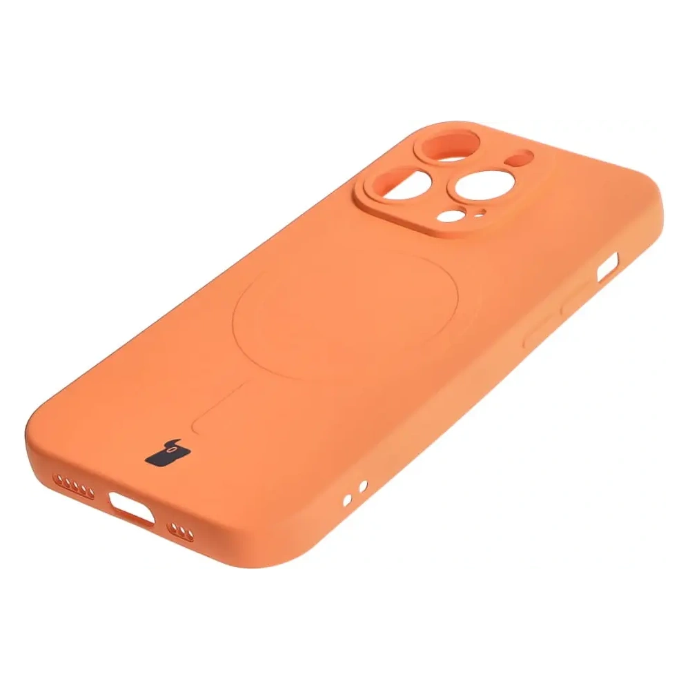 Etui silikonowe z pierścieniem magnetycznym Bizon Case Silicone Magnetic do Apple iPhone 14 Pro marchewkowe