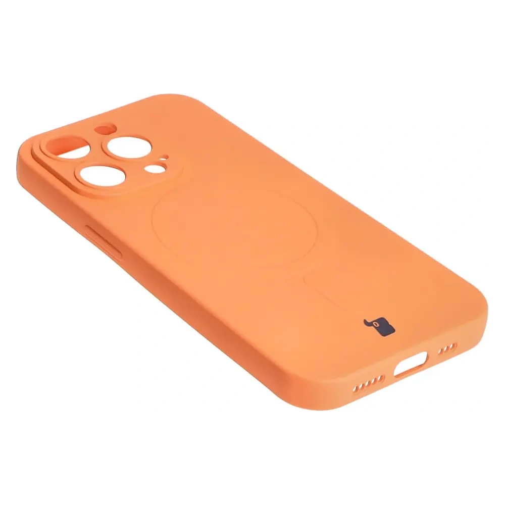 Etui silikonowe z pierścieniem magnetycznym Bizon Case Silicone Magnetic do Apple iPhone 14 Pro marchewkowe