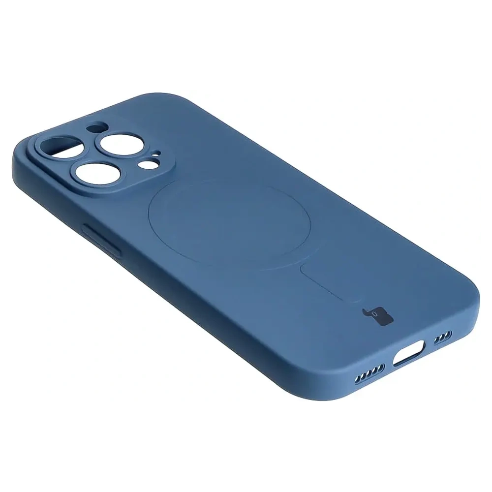 Etui silikonowe z pierścieniem magnetycznym Bizon Case Silicone Magnetic do Apple iPhone 14 Pro granatowe