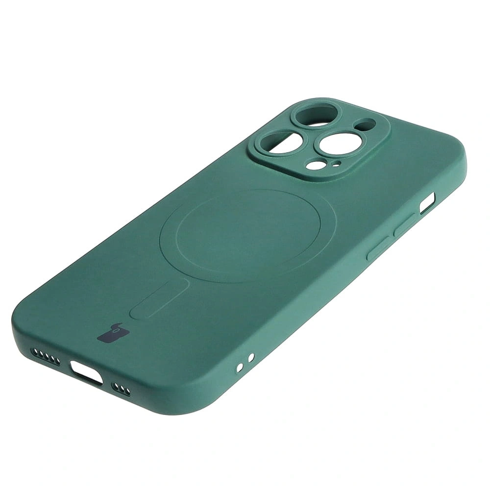 Etui silikonowe z pierścieniem magnetycznym Bizon Case Silicone Magnetic do Apple iPhone 14 Pro ciemnozielone