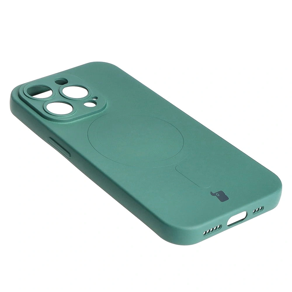 Etui silikonowe z pierścieniem magnetycznym Bizon Case Silicone Magnetic do Apple iPhone 14 Pro ciemnozielone