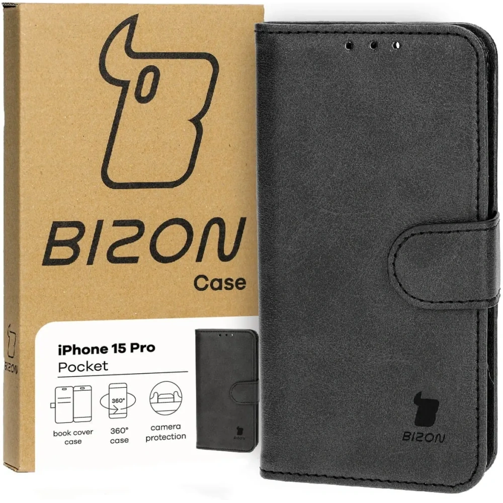 Etui z klapką Bizon Case Pocket do Apple iPhone 15 Pro czarne