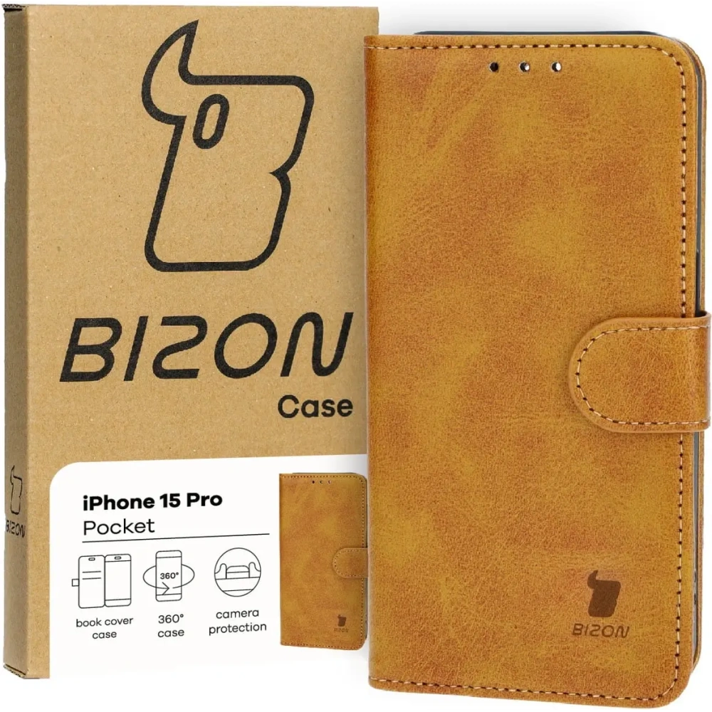 Etui z klapką Bizon Case Pocket do Apple iPhone 15 Pro brązowe
