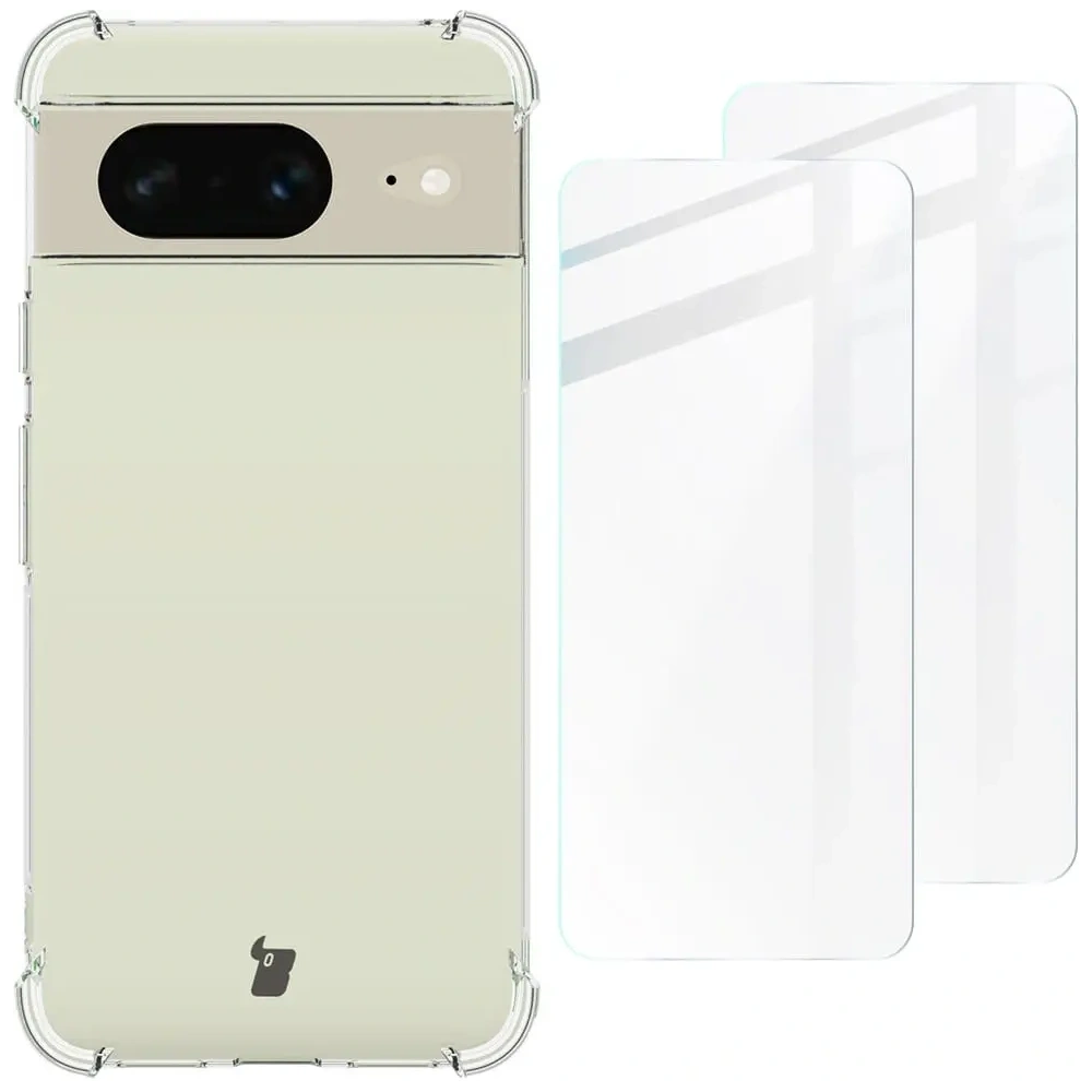 Etui + 2x szkło na ekran Bizon Case Clear Pack do Google Pixel 8 przezroczyste