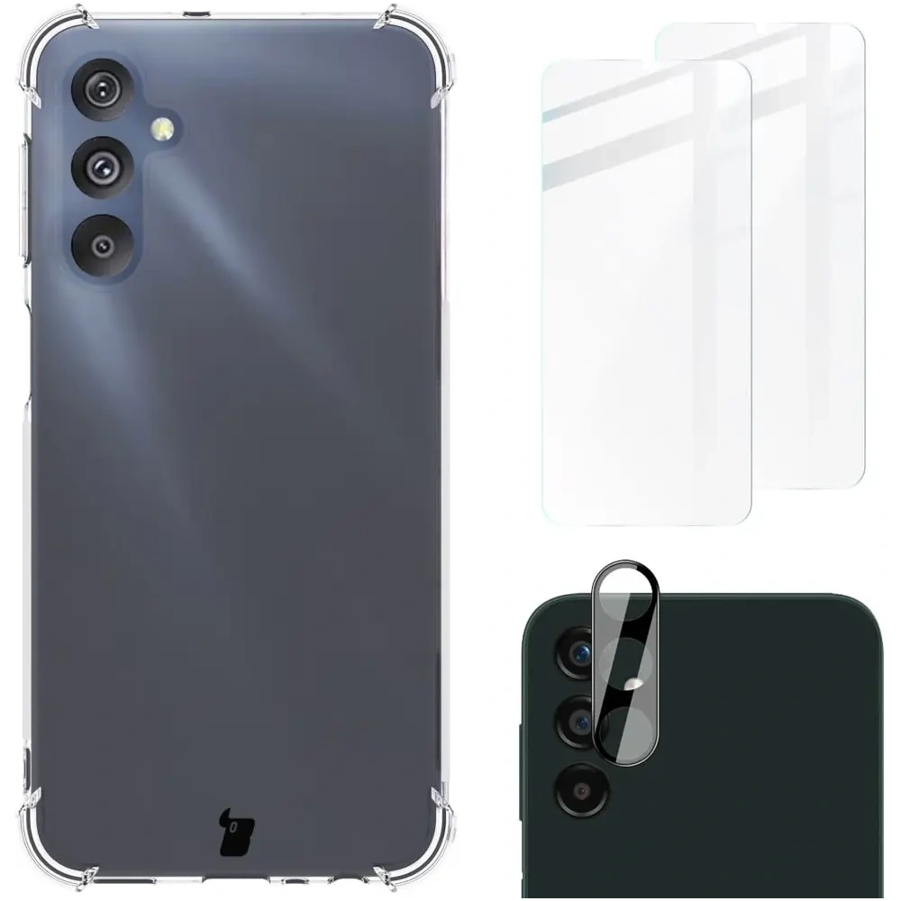Etui + 2x szkło na ekran + obiektyw Bizon Case Clear Pack do Samsung Galaxy M34 5G przezroczyste