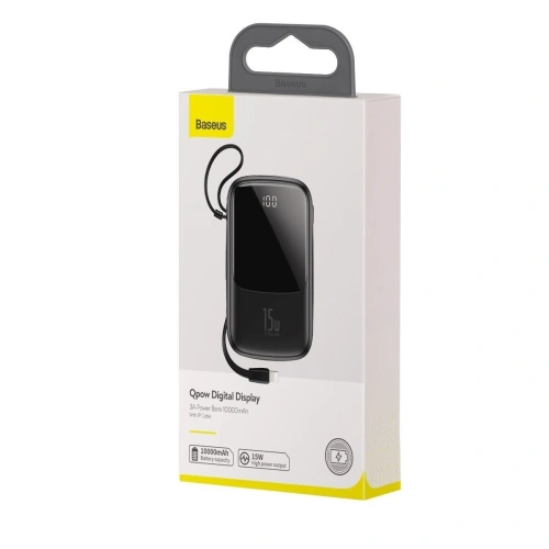 Kup Powerbank Baseus Qpow USB-C kábellel, 10000mAh, 3A, 15W (fekete) - BSU1428BLK - {ean13} - Sklep Home Screen