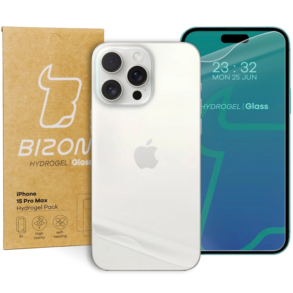 Folia hydrożelowa na tył i przód Bizon Glass Hydrogel Pack do Apple iPhone 15 Pro Max