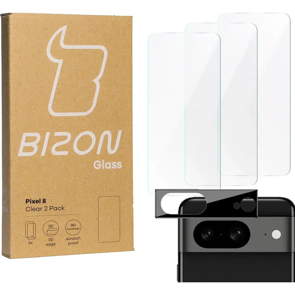 3x Szkło na ekran + szkło na aparat BIZON Clear do Pixel 8
