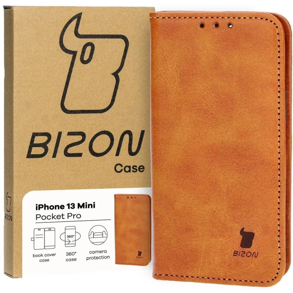 Etui z klapką Bizon Case Pocket Pro do Apple iPhone 13 Mini brązowe
